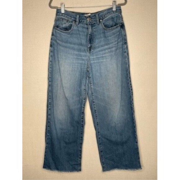 Madewell Button Fly Denim Super Wide Leg Baggy Jeans Women Size 28 Blue - Picture 8 of 10